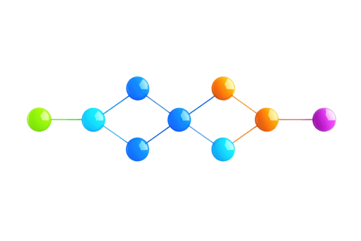 A colorful molecular structure with interconnected spheres representing atoms or nodes in a scientific or abstract context. png
