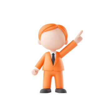 A cheerful figure in an orange suit raises one hand, exuding positivity and confidence. png