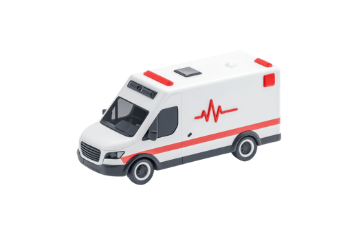A stylized ambulance vehicle featuring a red cross and heartbeat design, emphasizing emergency medical services. png