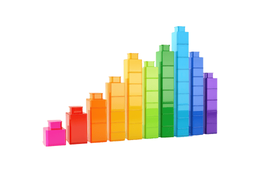 Colorful bars arranged in a gradient, representing audio levels or data metrics, visually illustrating a spectrum of vibrant hues. png