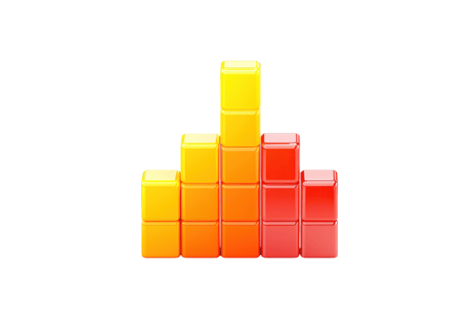 A colorful bar graph composed of stacked blocks in varying heights and colors, representing data or sound levels. png