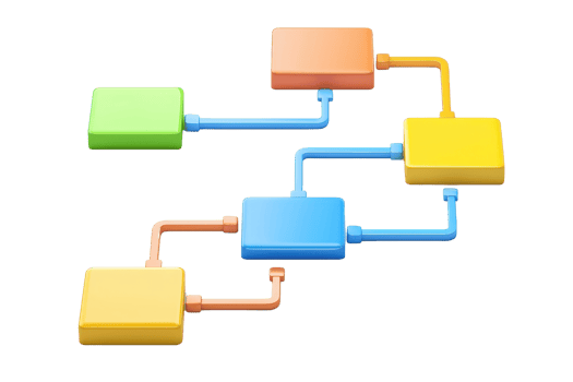 Colorful interconnected blocks with pipes, arranged in a diagrammatic structure, illustrating a flow or process. png