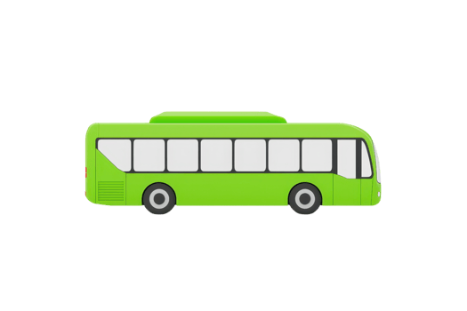 A green bus with large windows and a sleek design, showcasing a modern and eco-friendly transportation option. png