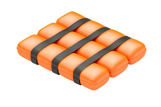 A cluster of orange explosive blocks secured with black straps, arranged in a rectangular formation. png