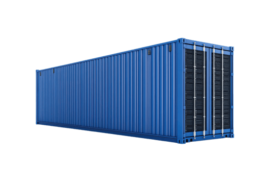 A blue shipping container with a corrugated surface, designed for transporting goods efficiently. png