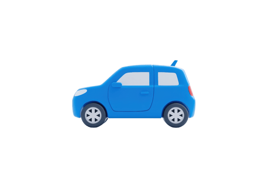 A blue compact car with a sleek design and distinctive features. png