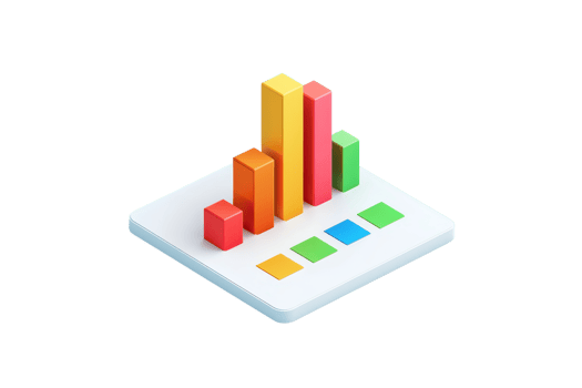A colorful bar chart with various heights displayed on a flat surface, representing data visualization. png