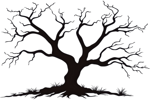 A gnarled tree with extensive, bare branches extending outward, showcasing its intricate structure and unique form. png