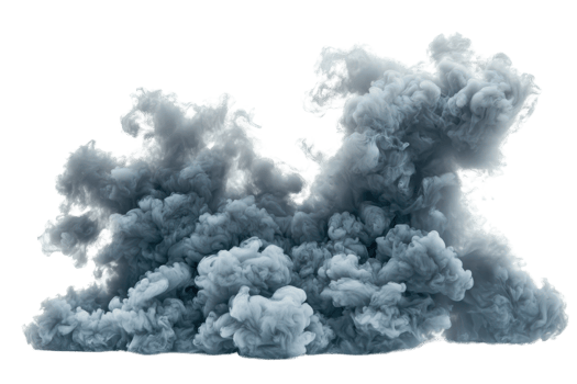 A dense, swirling cloud of smoke with varying shades of gray, creating a dramatic and billowing effect. png