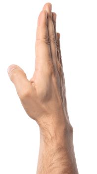 realistic human hand in vertical side view with fingers pressed together in silencing or stop gesture, isolated male hand symbol for quiet or attention on isolated background png