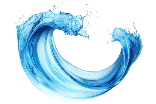 A dynamic wave of blue water, swirling gracefully, capturing the essence of fluid motion and energy. png