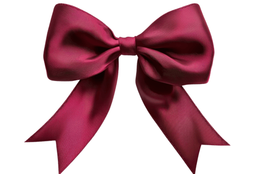A vibrant pink satin bow with flowing tails, showcasing a smooth texture and elegant design. png