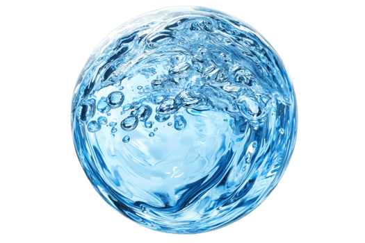 A spherical mass of clear, refreshing water, featuring bubbles and gentle ripples that reflect light. png