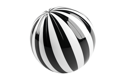 A glossy ball with alternating black and white stripes, showcasing a smooth surface and spherical shape. png