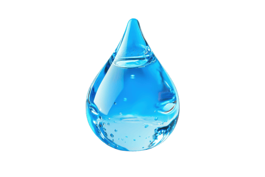 A vivid blue water droplet, shaped like a teardrop, showcasing clarity and reflections. png