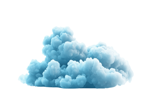 A fluffy, blue cloud with a soft, rounded texture, resembling a billowing formation in a serene ambiance. png