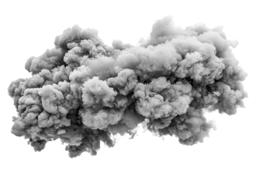 A dense, dark gray cloud of smoke billows with a textured appearance, suggesting movement and volume. png