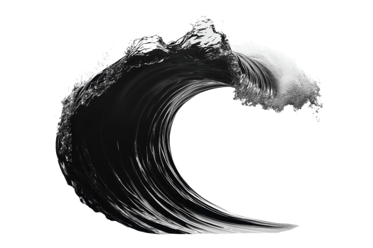 A powerful wave cresting with dynamic motion and a splash of foam at the peak, capturing the essence of ocean energy. png