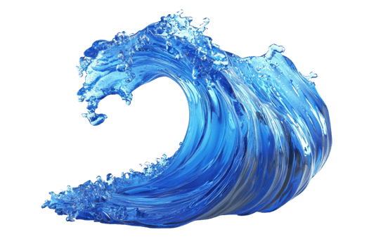 A powerful blue wave curls dramatically, showcasing its dynamic movement and frothy crest. png