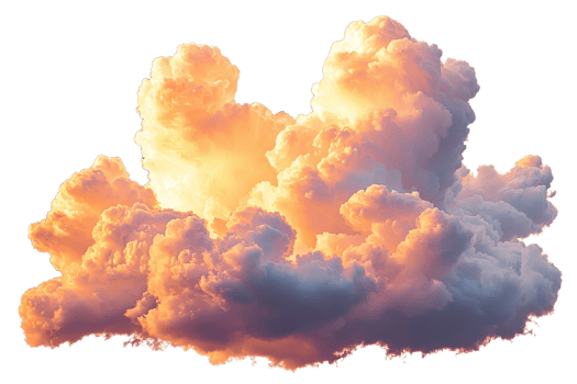 A fluffy, colorful cloud with soft, rounded edges and a luminous quality, appearing as if illuminated by sunlight. png