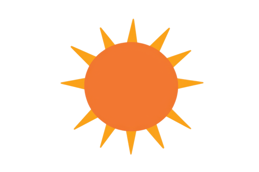 A bright orange sun with pointed rays radiating outward, symbolizing warmth and energy. png