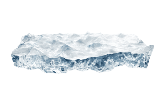A clear, sculpted ice block with jagged edges and a glossy surface, showcasing a natural crystalline structure. png