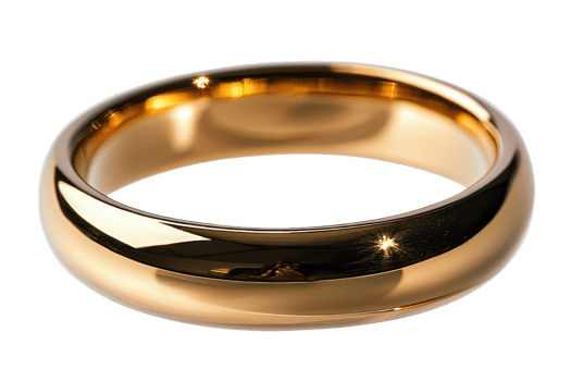 A polished gold ring with a smooth, curved surface, reflecting light beautifully. png
