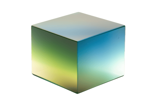 A luminous cube exhibiting a gradient of blue and green hues, showcasing a smooth surface and geometric clarity. png