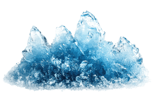 A stunning blue crystal formation with sharp peaks and a textured surface, resembling a miniature mountain range. png