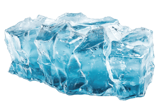 A chunk of crystalline ice displaying shades of blue and jagged edges, highlighting its frozen texture and purity. png