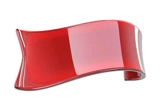 A glossy red ribbon displayed in a flowing, wave-like shape, showcasing its smooth texture and vibrant color. png