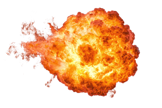 A vibrant explosion of fire and smoke radiating intense colors, showcasing the powerful dynamics of a blast. png