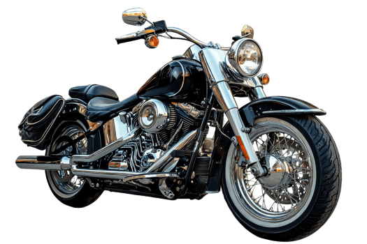 A sleek, chrome-detailed motorcycle with a classic design and prominent features, showcasing its powerful presence and craftsmanship. png