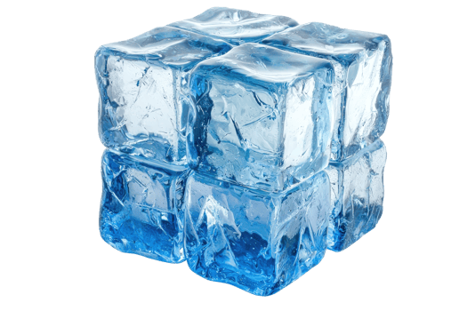 A set of ice cubes stacked together, showcasing their crystalline structure and blue tint. png
