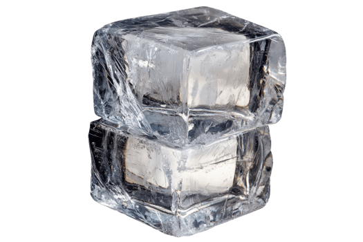 Two ice cubes stacked, showcasing their crystalline structure and clarity. png