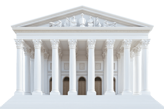 A classical white temple structure with tall columns, featuring intricate architectural details and a triangular pediment against a dark background. png