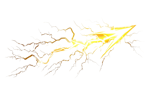 A striking yellow arrow is surrounded by intricate lightning bolts, conveying a sense of energy and movement. png