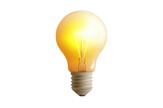 A glowing light bulb radiates warm light, showcasing its classic shape and design, emphasizing illumination and energy. png