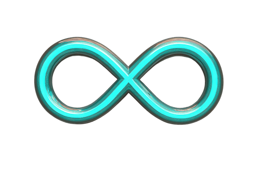 A glowing infinity symbol in bright turquoise, representing limitless possibilities and continuity. png