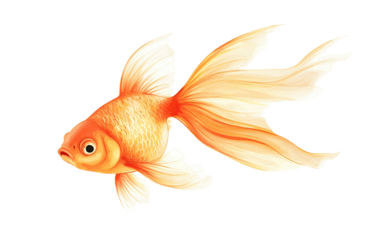 A vibrant goldfish with flowing fins swims gracefully, showcasing its rich orange and white hues. png