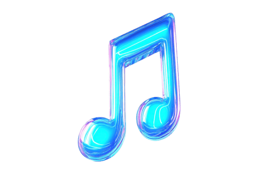 A shiny blue musical note symbol, representing sound and melody, prominently displayed in a vibrant, modern design. png