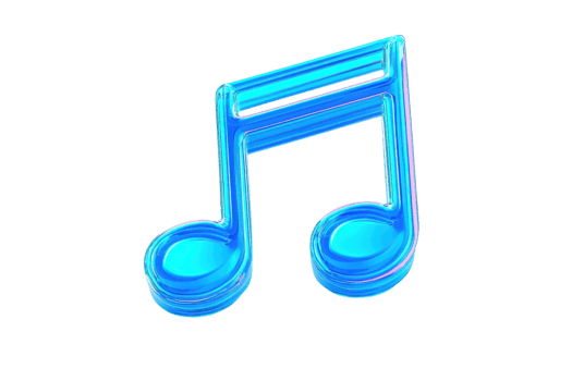 A glowing blue musical note symbol representing harmony and rhythm. png