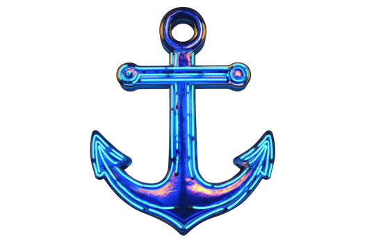 A shiny, blue anchor with a modern design featuring smooth curves and a prominent central loop. png