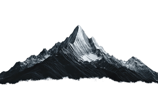 A majestic mountain peak with snow-capped summit and rugged slopes, showcasing the beauty of nature's grandeur. png