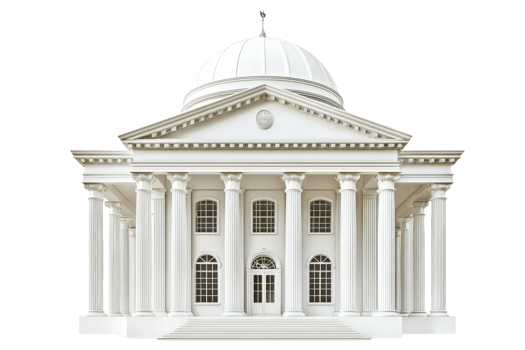 A classical white building with a dome and numerous columns, showcasing neoclassical architectural design. png