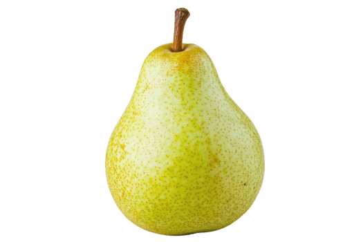 A ripe, yellow pear with a smooth surface and a slender stem, showcasing its plump shape and natural speckled pattern. png
