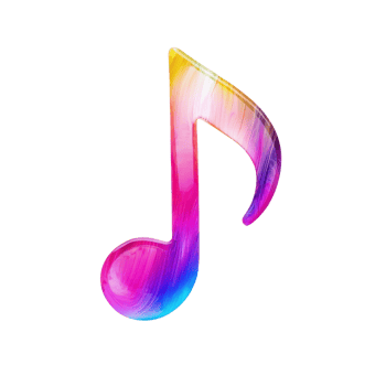 A colorful musical note symbol featuring vibrant shades of pink, blue, and yellow, embodying creativity and rhythm. png