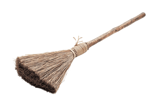 A traditional broom with a wooden handle and straw bristles, designed for sweeping and cleaning surfaces efficiently. png