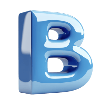 A glossy blue letter B with a smooth surface and rounded edges. png