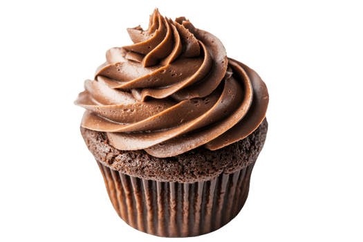 A delicious chocolate cupcake topped with rich, creamy frosting, showcasing its tempting spiral design. png